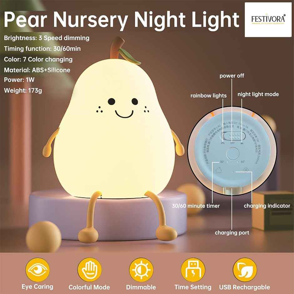 Festivora Rechargeable Happy Pear Silicon Led Lamp | Color Changing | Gifting | Home Decor