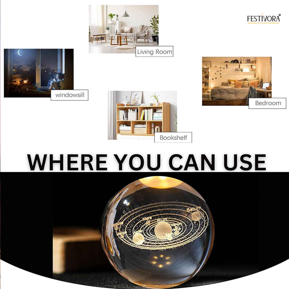 Festivora 3D Solar System Crystal Ball Night Led Lamp | Gifting | Home Decor