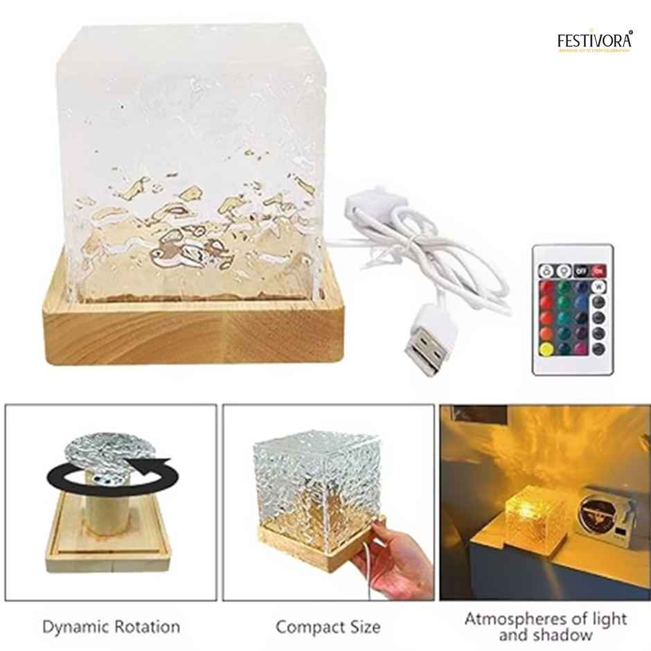 Festivora Ocean Wave 3D LED Projection Night Lamp With Remote Control | Color Changing | Gifting