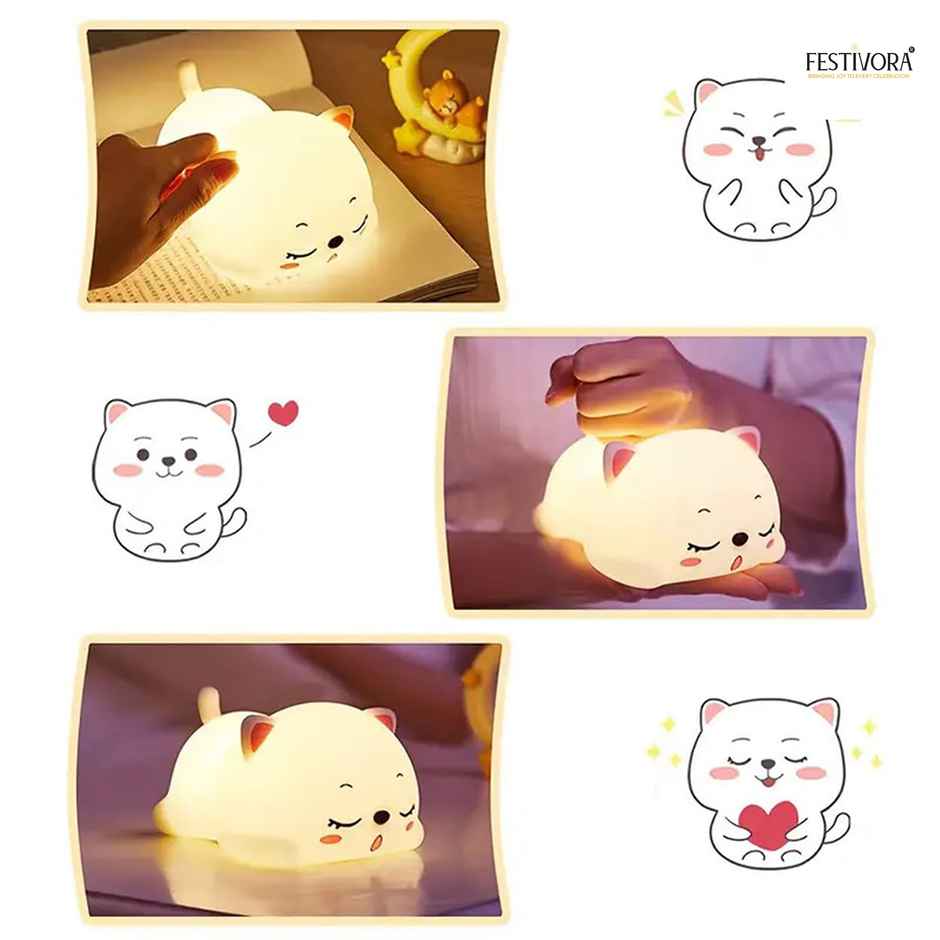 Festivora Rechargeable Cat Silicon Led Lamp | Color Changing | Gifting | Home Decor