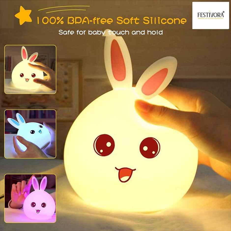 Festivora Rechargeable Cute Little Rabbit Silicon Led Lamp |Color Changing| Gifting | Home Decor