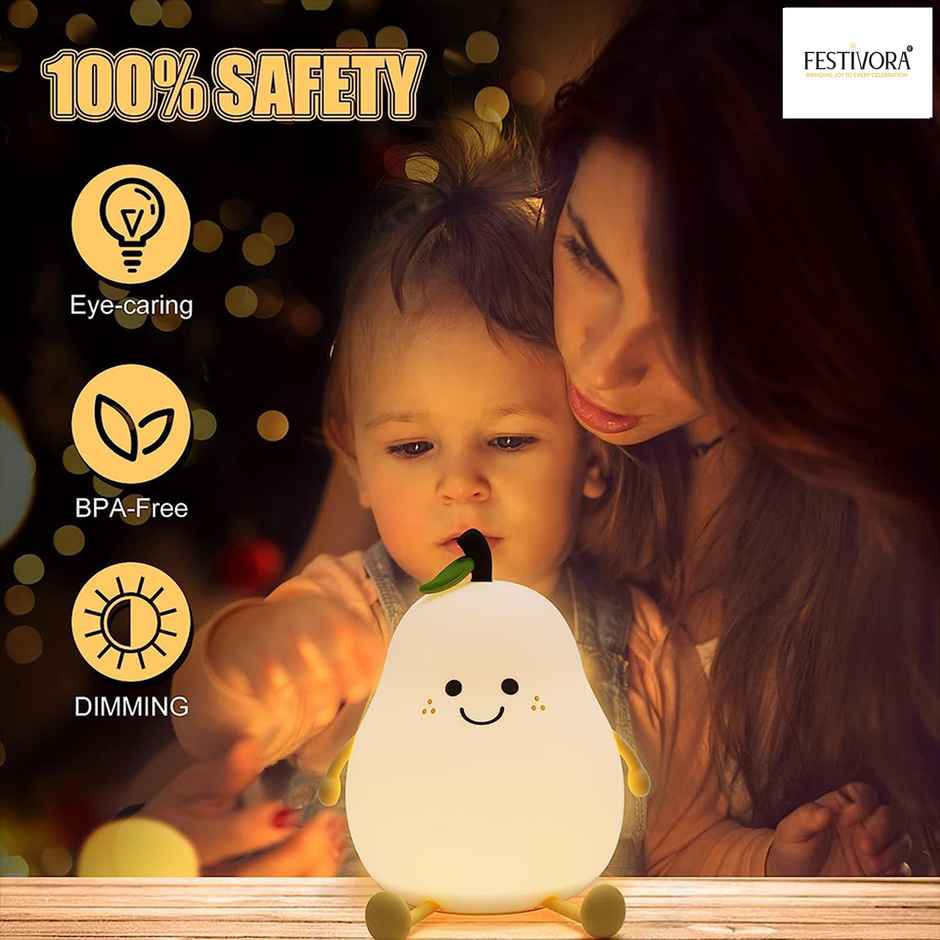 Festivora Rechargeable Happy Pear Silicon Led Lamp | Color Changing | Gifting | Home Decor