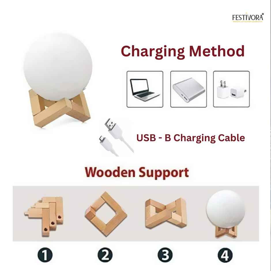Festivora Rechargeable Moon Night Lamp | 7 Color Changing | Gifting | Home Decor