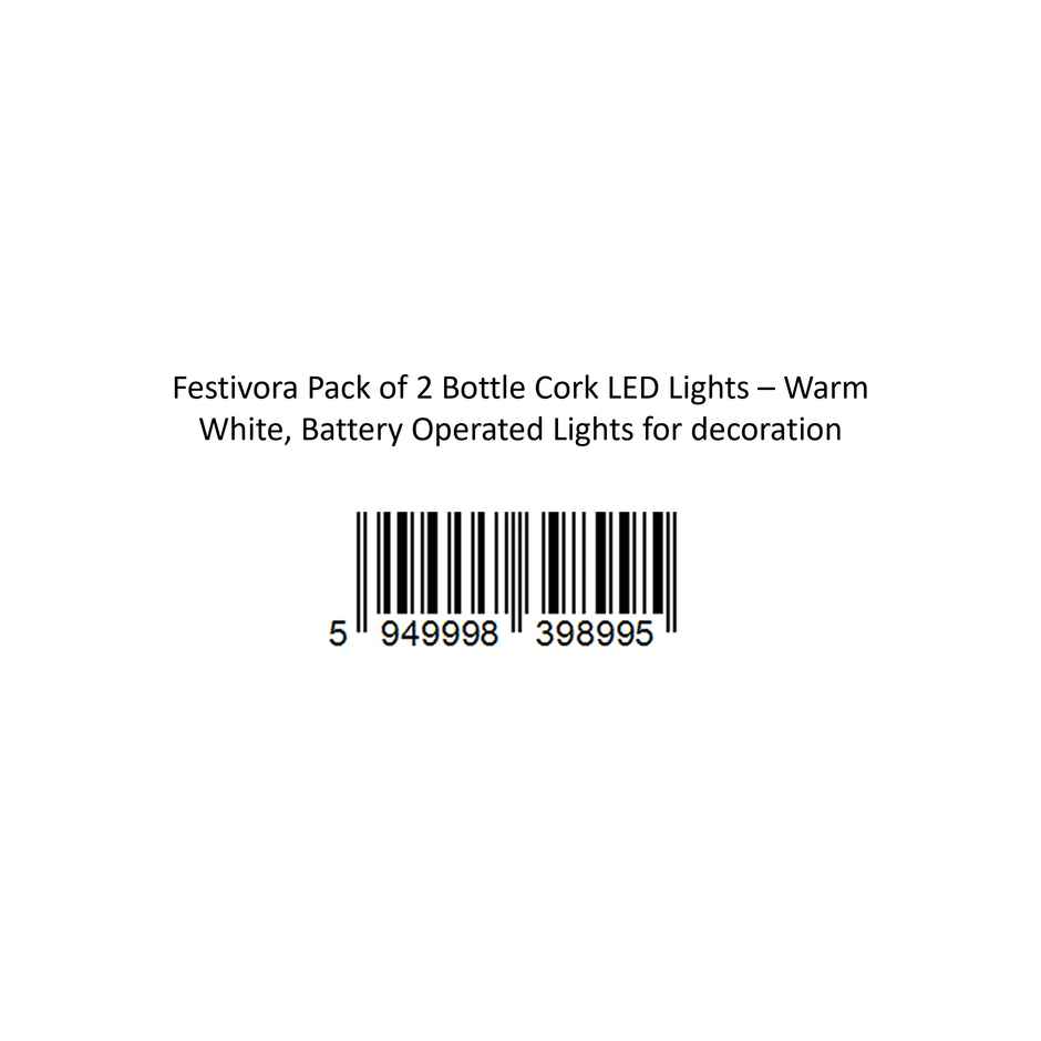 Festivora Pack of 2 Bottle Cork LED Lights - Warm White, Battery Operated Lights for Decoration