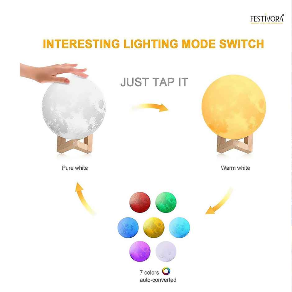 Festivora Rechargeable Moon Night Lamp | 7 Color Changing | Gifting | Home Decor