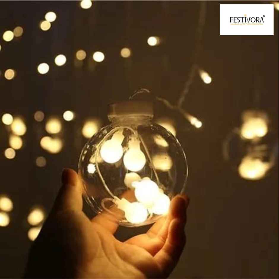 Festivora 12 Wish Ball LED Curtain String Lights - 3m, 138 LEDs Warm White Decorative Lights