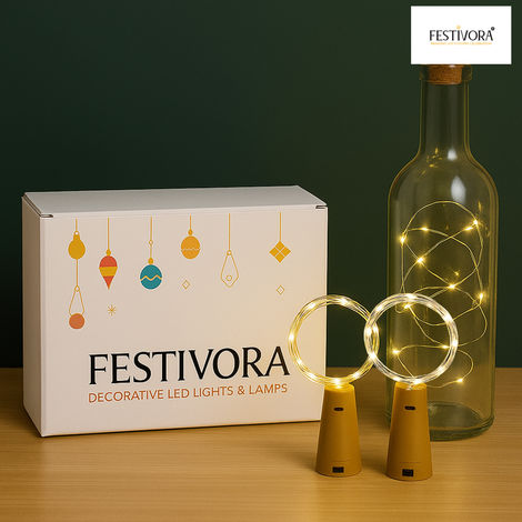 Festivora Pack of 2 Bottle Cork LED Lights - Warm White, Battery Operated Lights for Decoration