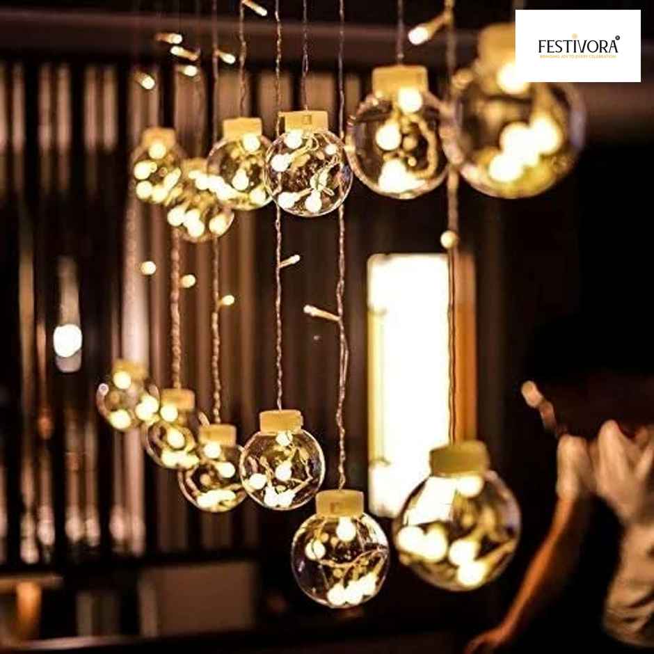 Festivora 12 Wish Ball LED Curtain String Lights - 3m, 138 LEDs Warm White Decorative Lights