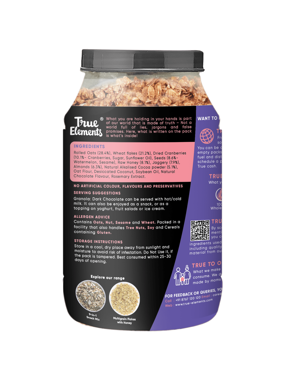 True Elements Crunchy Dark Chocolate Granola For Breakfast