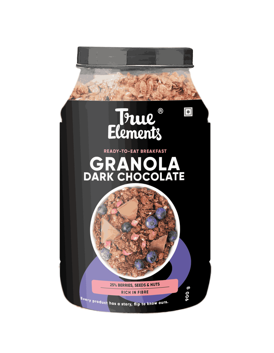True Elements Crunchy Dark Chocolate Granola For Breakfast