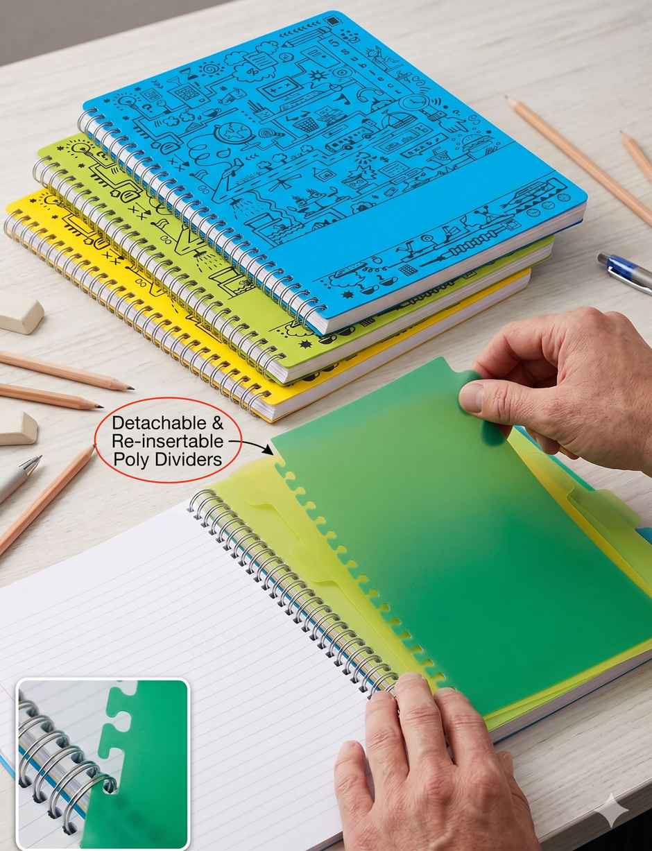 Matrikas Cubeworks NEON Spiral 5 Subject Notebook |Ruled| Wire-O-Wire| A5 Size | 300 Pages | Assorted