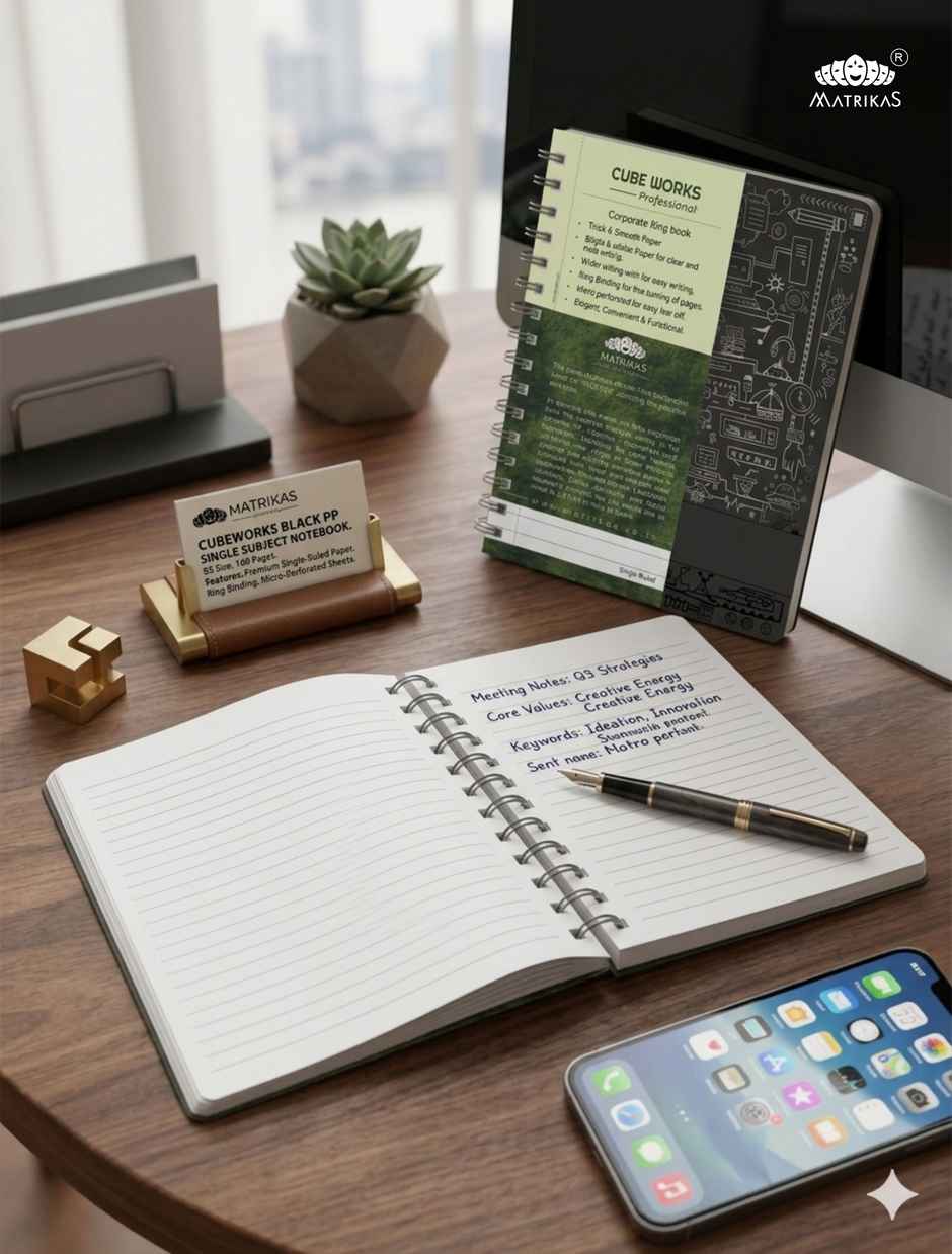 Matrikas Cubeworks Black PP Single Subject Notebook |Ruled| Wire-O-Wire |B5 Size |160 Pages