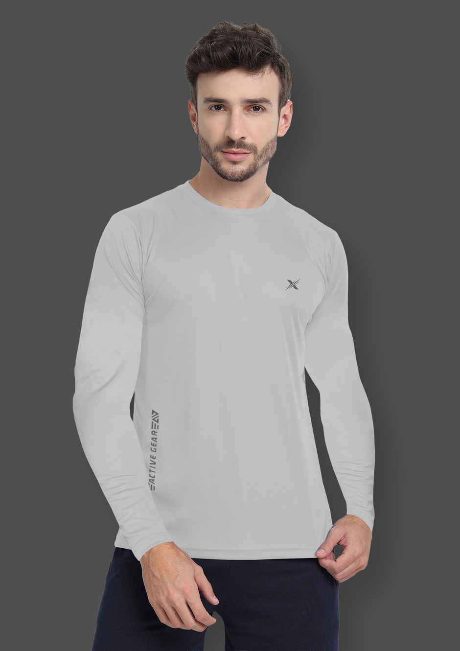FTX Men's Full Sleeve Solid Polyester Casual Sports T-Shirt | Regular Fit | Light Grey - L