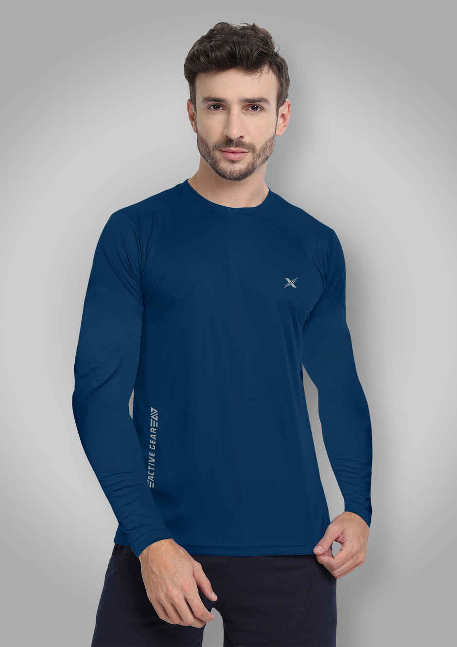 FTX Men's Full Sleeve Solid Polyester Casual Sports T-Shirt | Regular Fit | Airforce Blue - XL