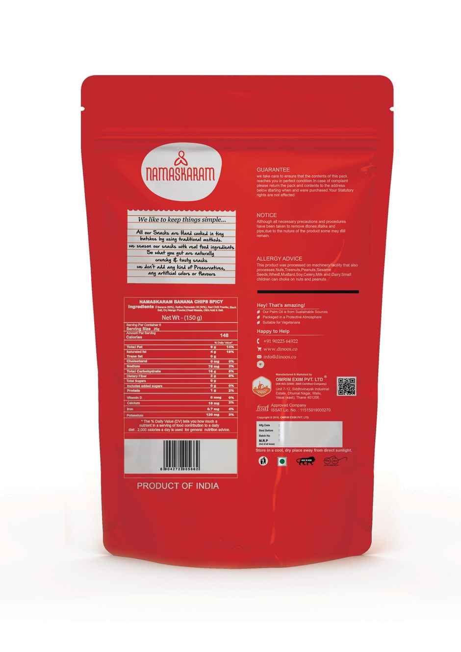 Namaskaram Banana Chips Original Style Masala Spicy