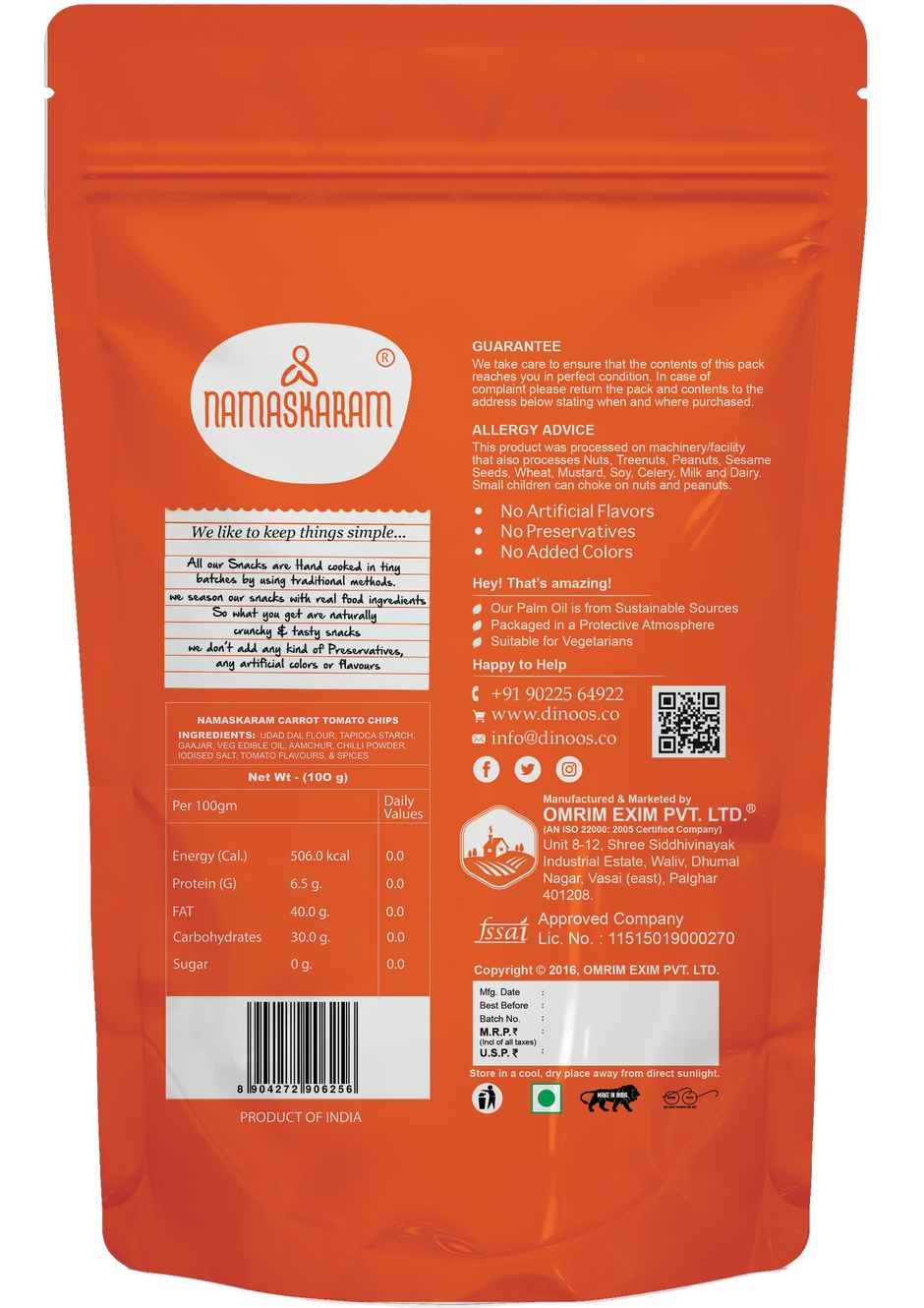 Namaskaram Carrot Tomato Chips