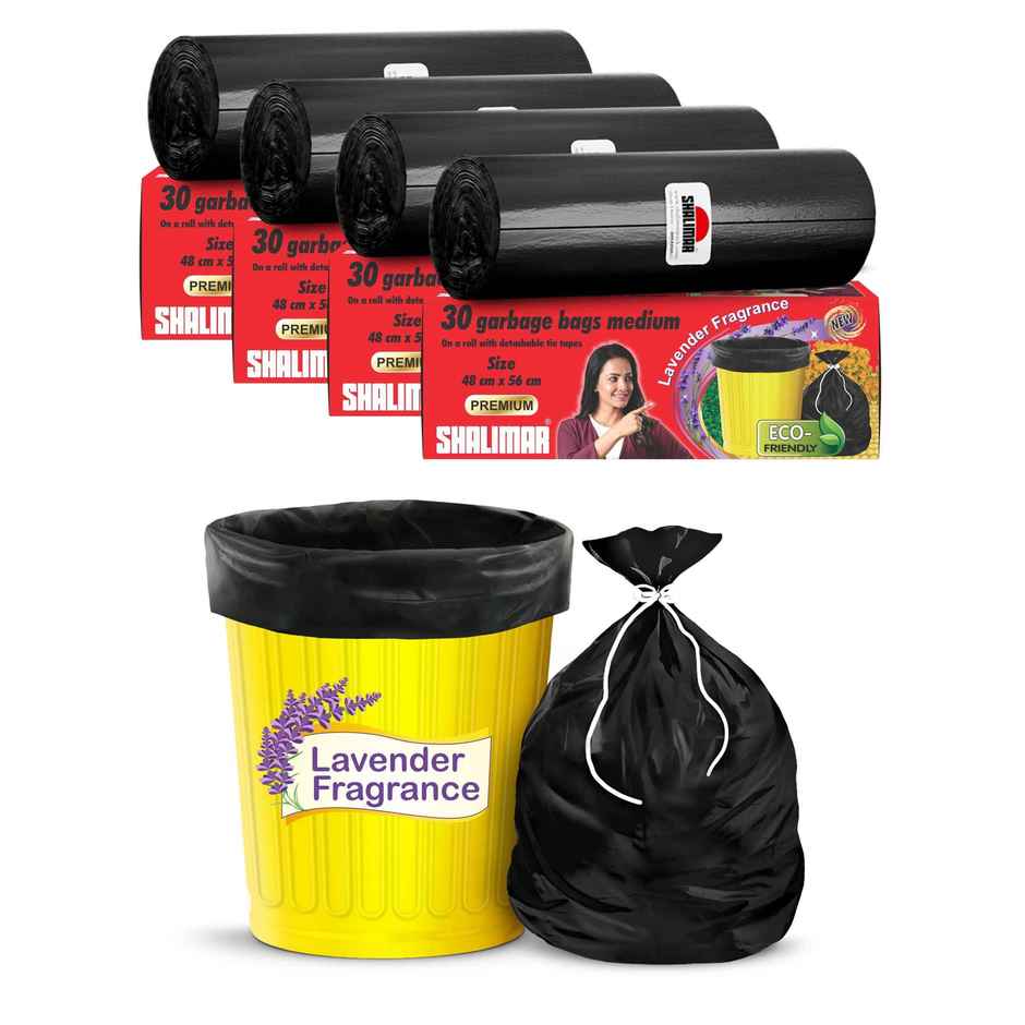Shalimar Medium Garbage Bags 19 x 21 inch | 120 Bags (30 Bags x 4 Rolls) | Black