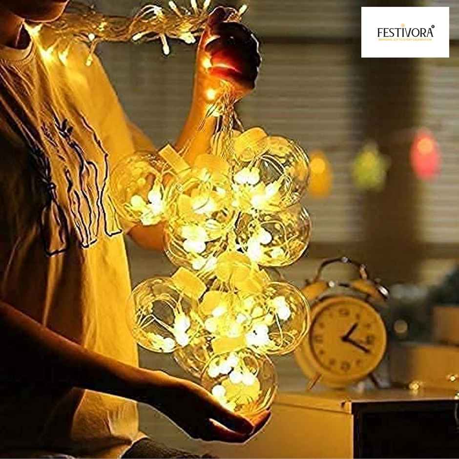 Festivora 12 Wish Ball LED Curtain String Lights - 3m, 138 LEDs Warm White Decorative Lights