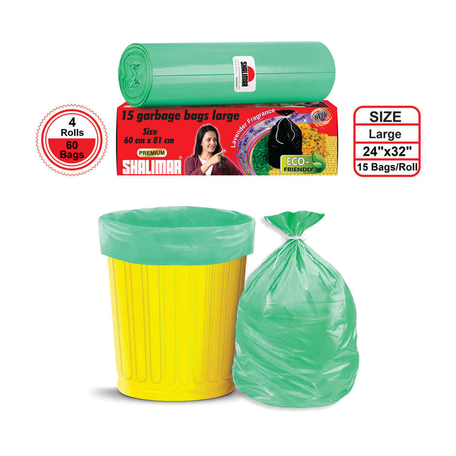 Shalimar Large Garbage Bags 24 x 32 Inches | 60 Bags (15 Bags x 4 Rolls) - Green