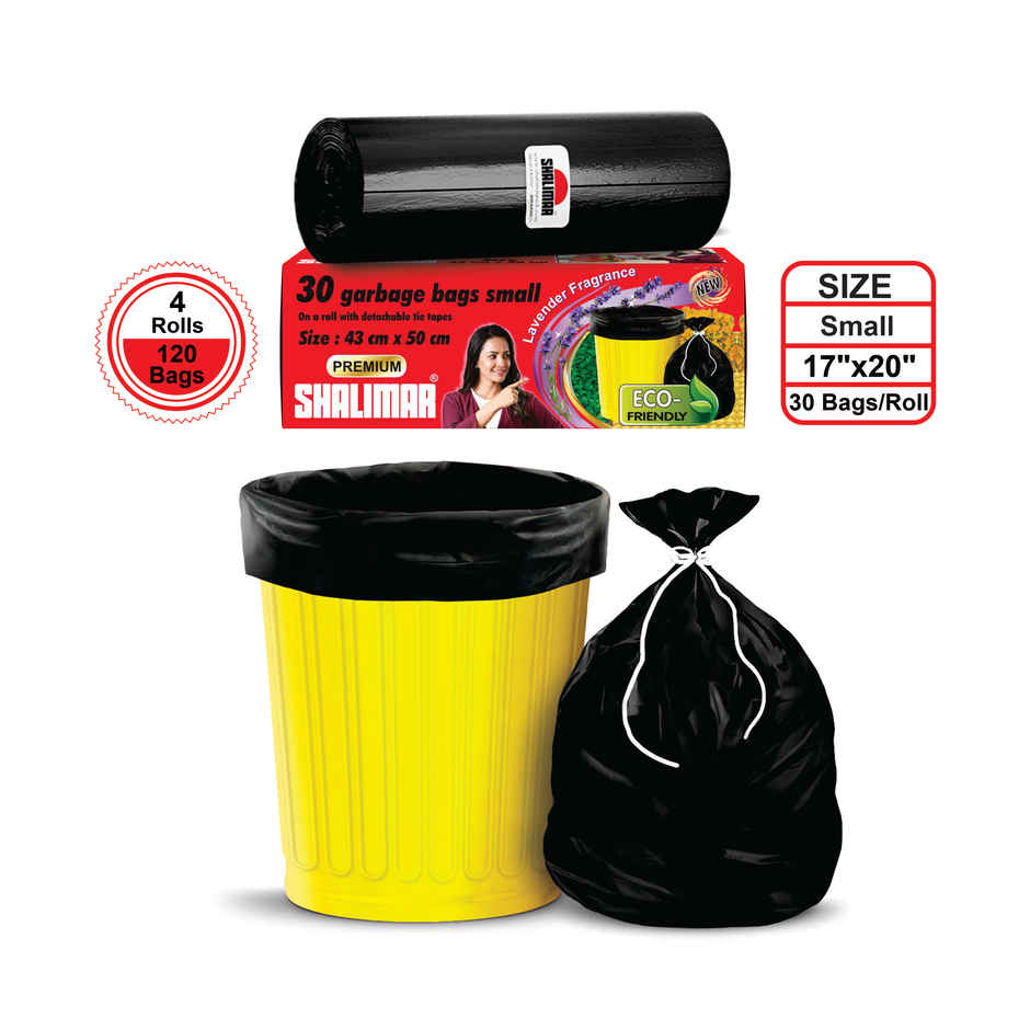Shalimar Small Garbage Bags 17 x 19 Inches | 120 Bags (30 Bags x 4 Rolls) - Black