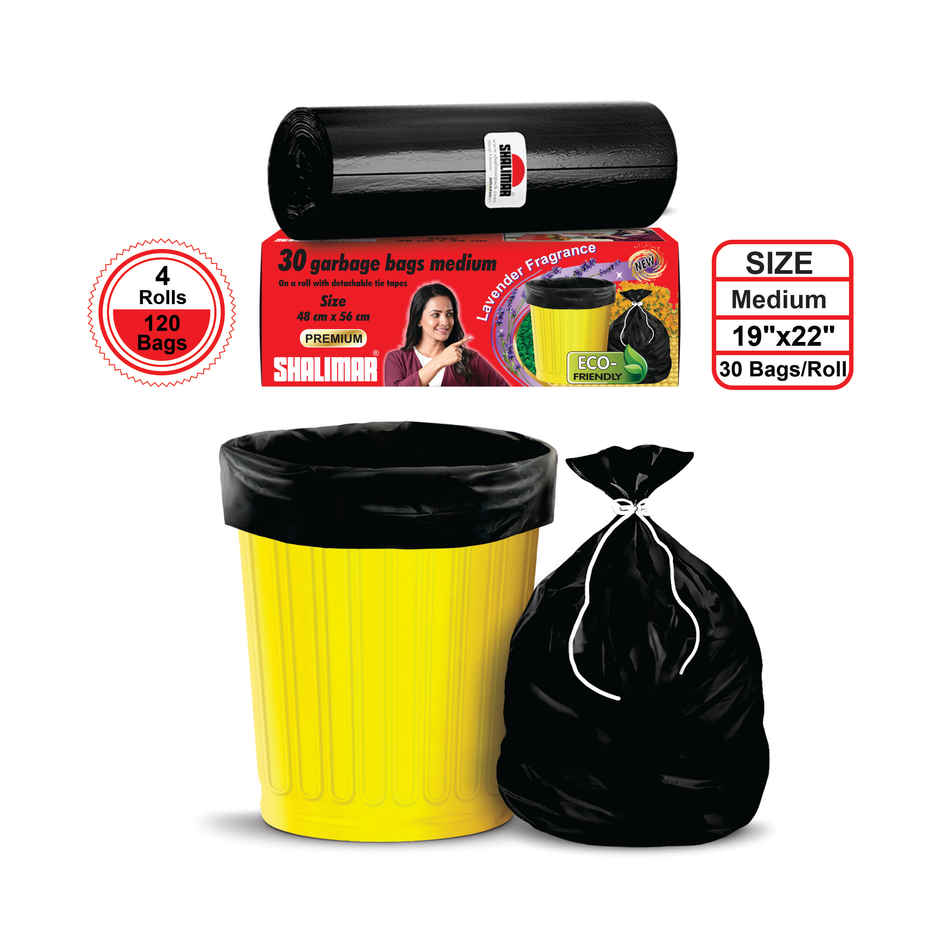 Shalimar Medium Garbage Bags 19 x 21 inch | 120 Bags (30 Bags x 4 Rolls) | Black