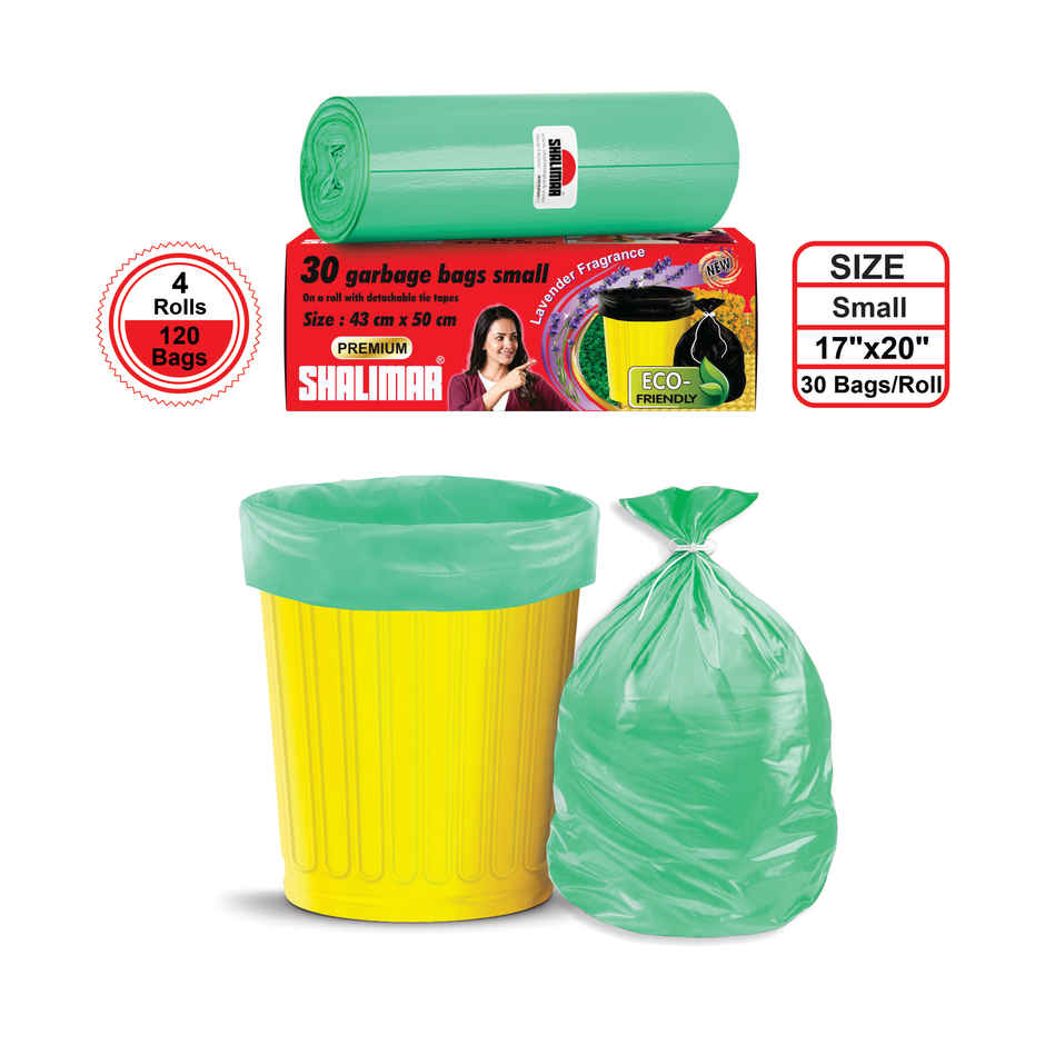 Shalimar Small Garbage Bags 17 x 19 Inches | 4 Pack ( 120 pcs ) - Green