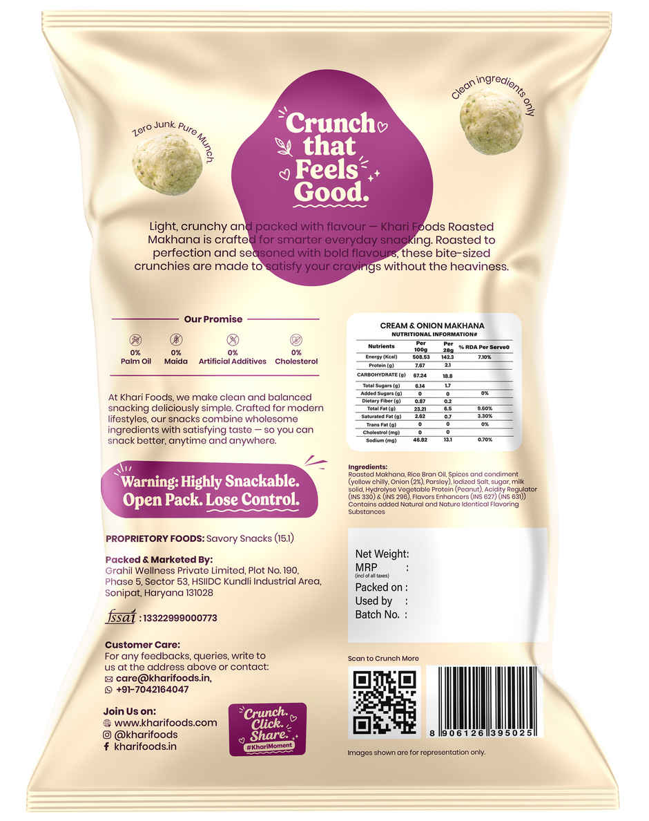 Khari Foods Roasted Cream Onion Makhana | Protein Rich Healthy Dry Fruit Snacks