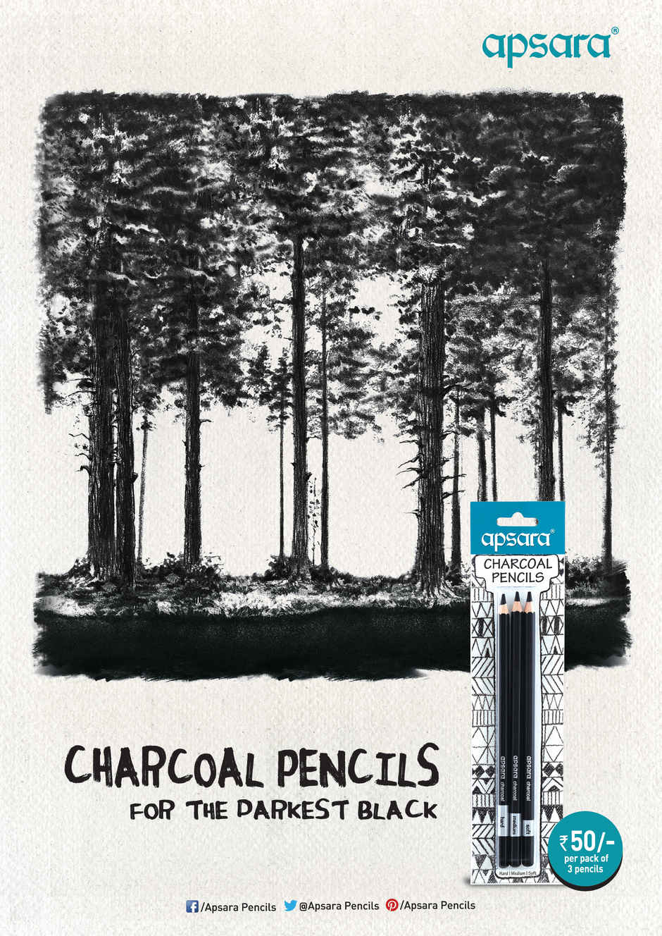 Apsara Charcoal Pencils, Hex shape & Superior lead quality - Set of 3 pencils
