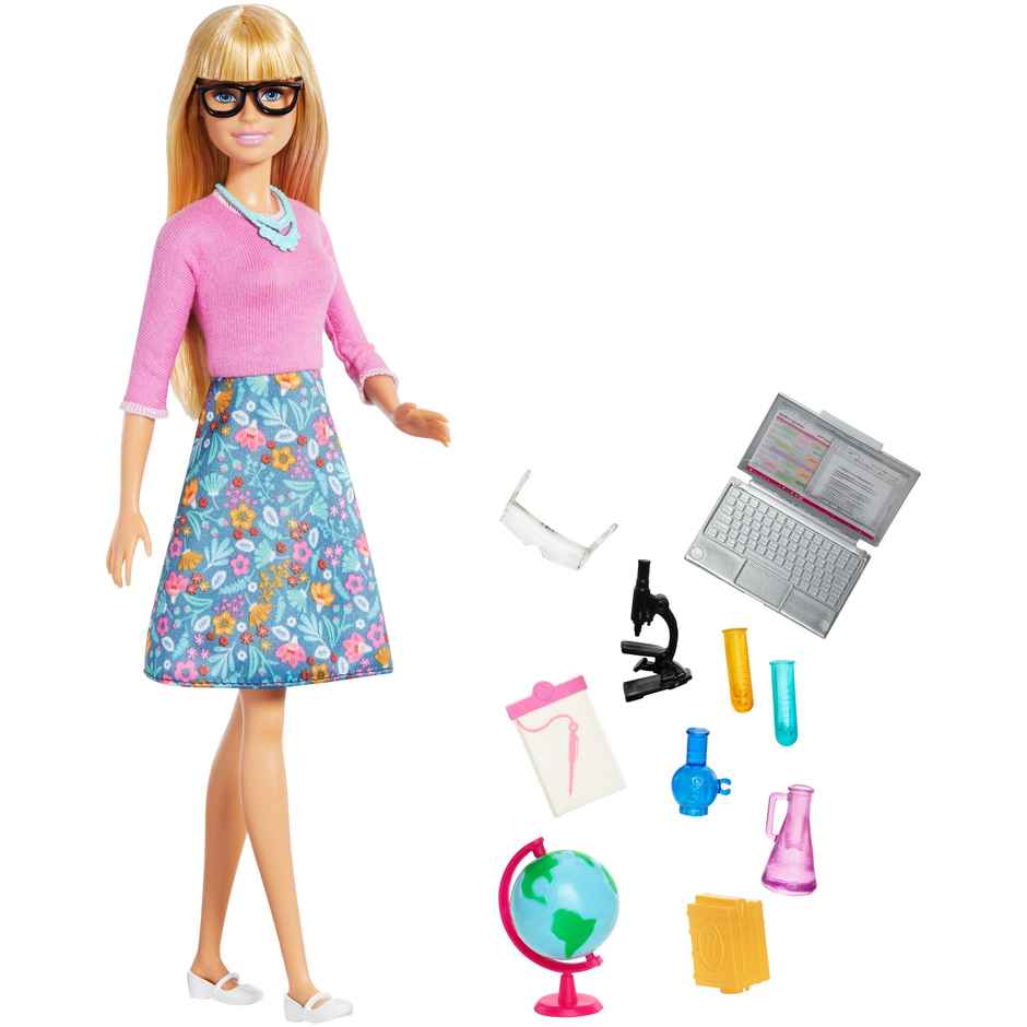 Barbie Teacher Doll - Blonde| With 10 Teaching Accessories| Including Spinning Globe| Laptop