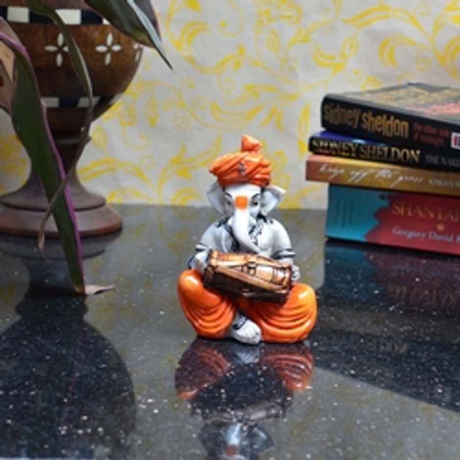 Exquisite Handcrafted Polyresin Musician Lord Ganesha Idol Playing Dholak | Ecraftindia