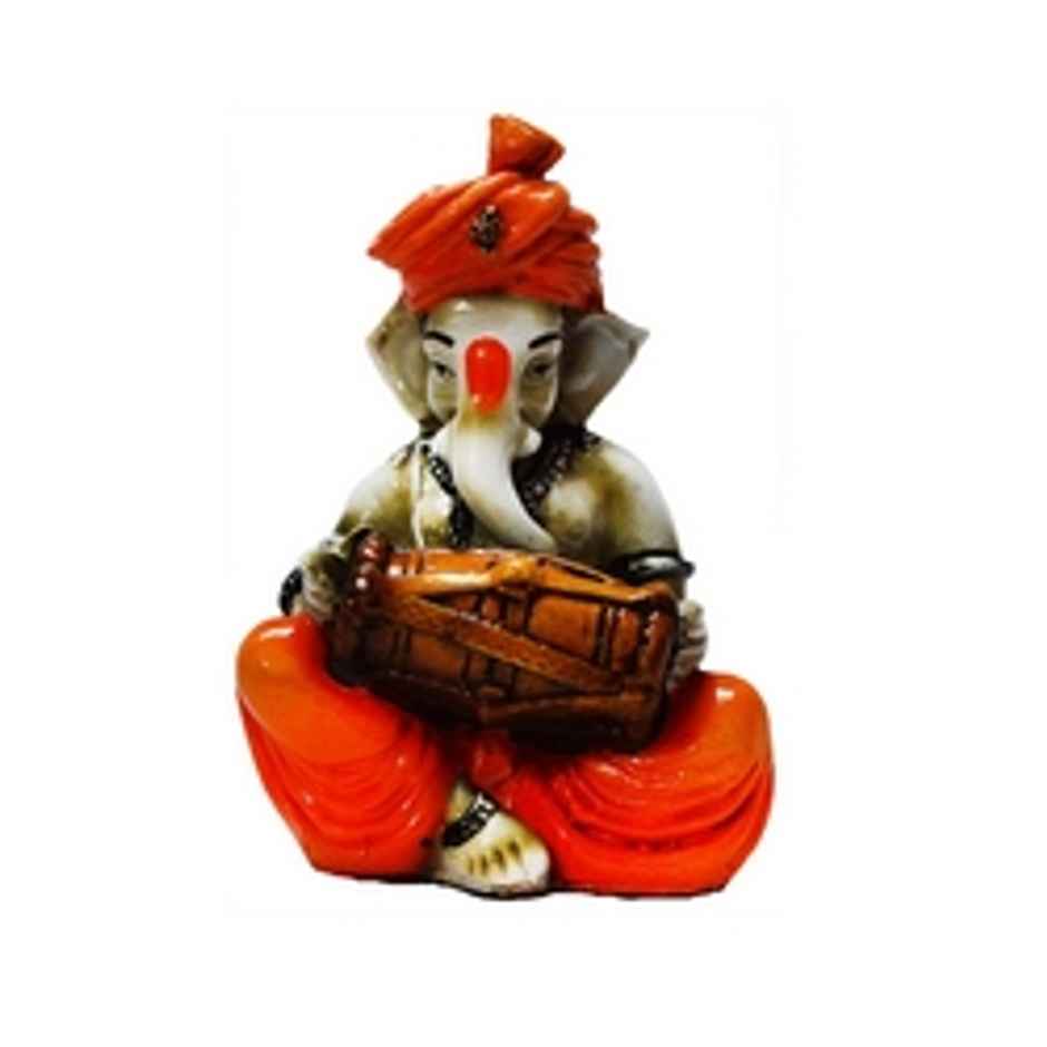 Exquisite Handcrafted Polyresin Musician Lord Ganesha Idol Playing Dholak | Ecraftindia