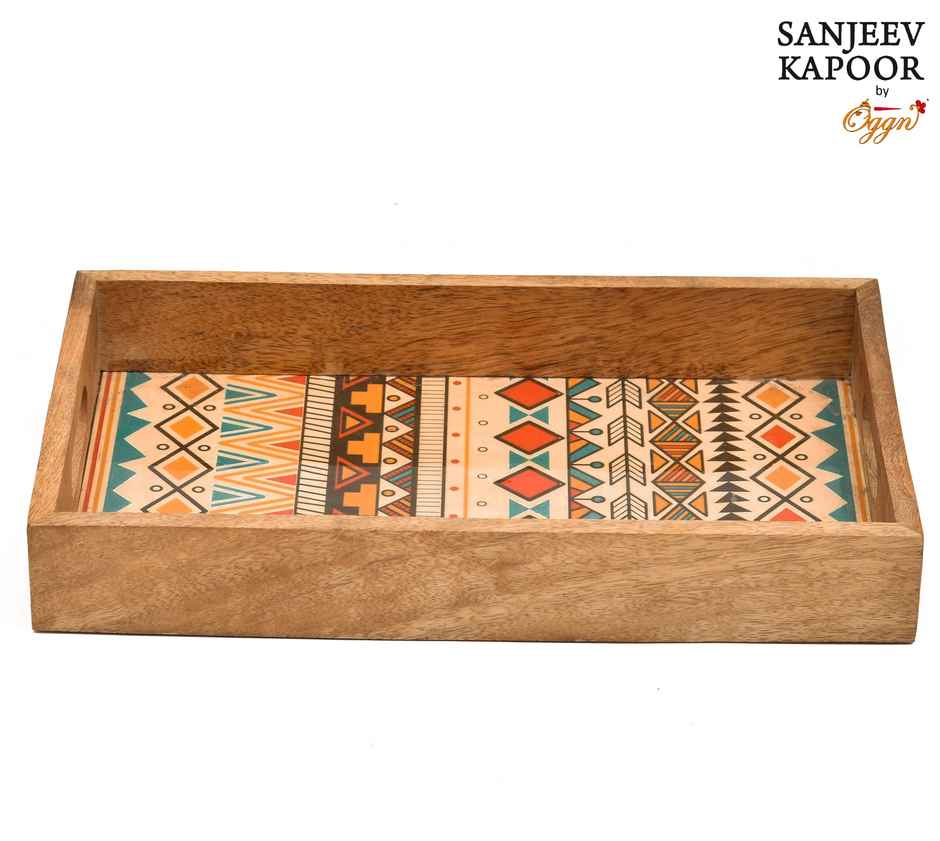 Sanjeev Kapoor by Oggn Wooden Printed Tray Yellow | 14x9 in