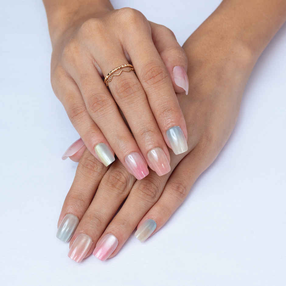 Pep Nails Pastels Glow Medium Coffin Multicolour Cat Eye Reusable Press On Nails 30 Nail Tips