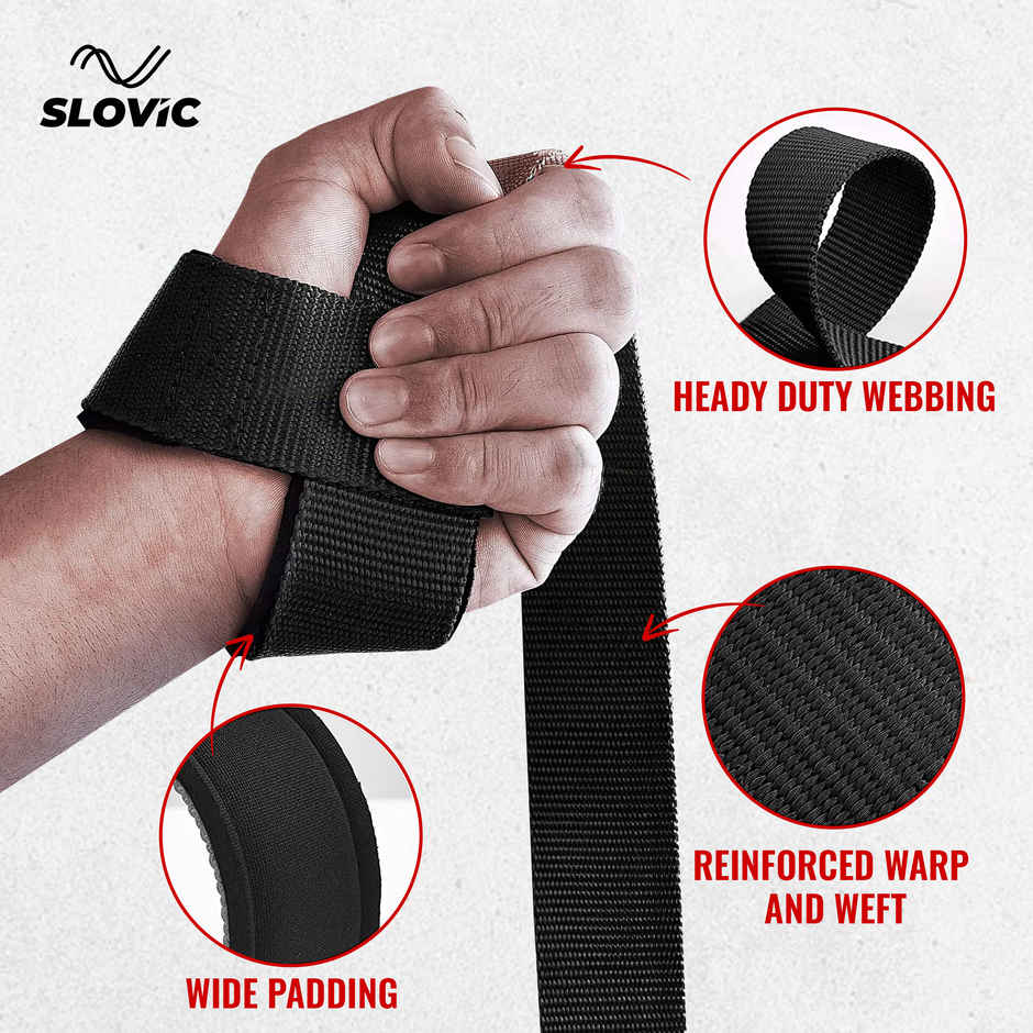 Slovic Gym Weight Lifting Straps for Heavy Lifts, Wrist Support & Deadlifts - Black