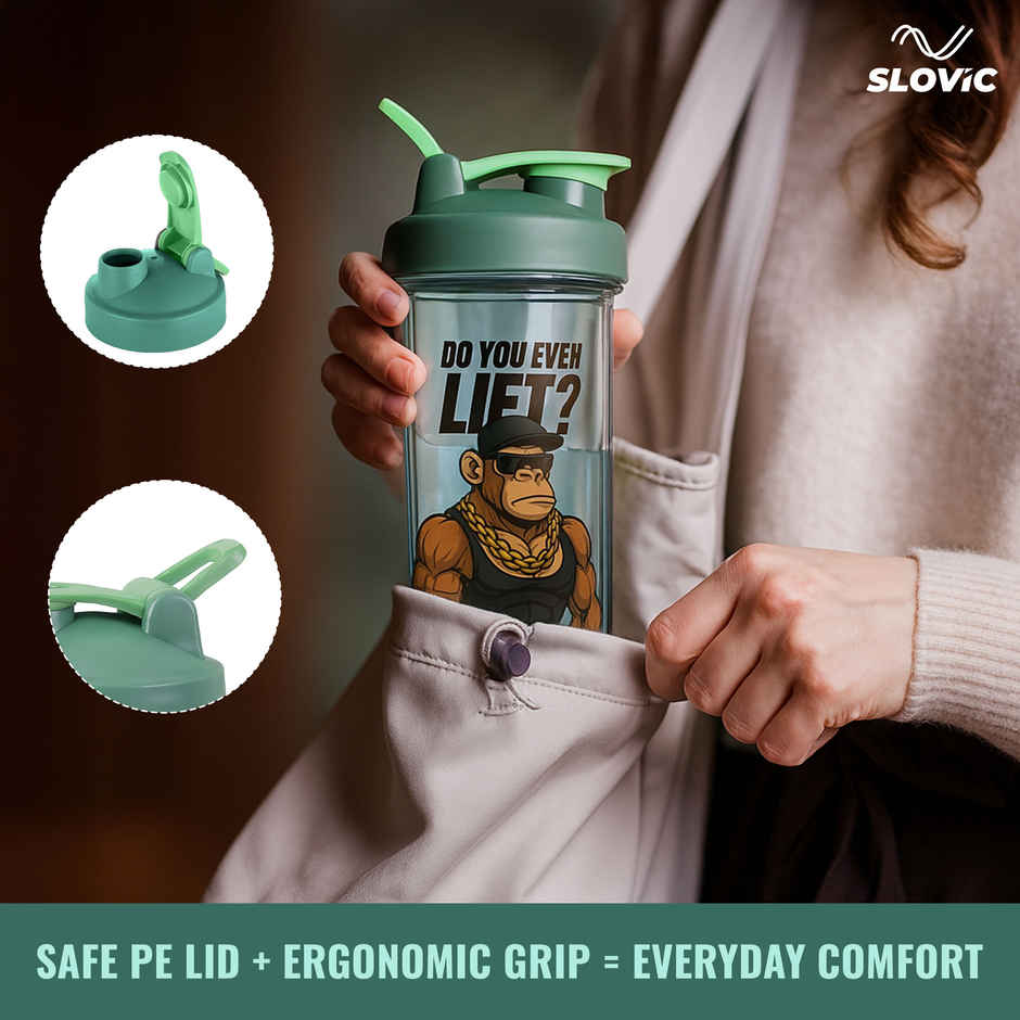 Slovic Monkey Design Leak Proof Shaker Water Bottle for Gym, Home & Office Use
