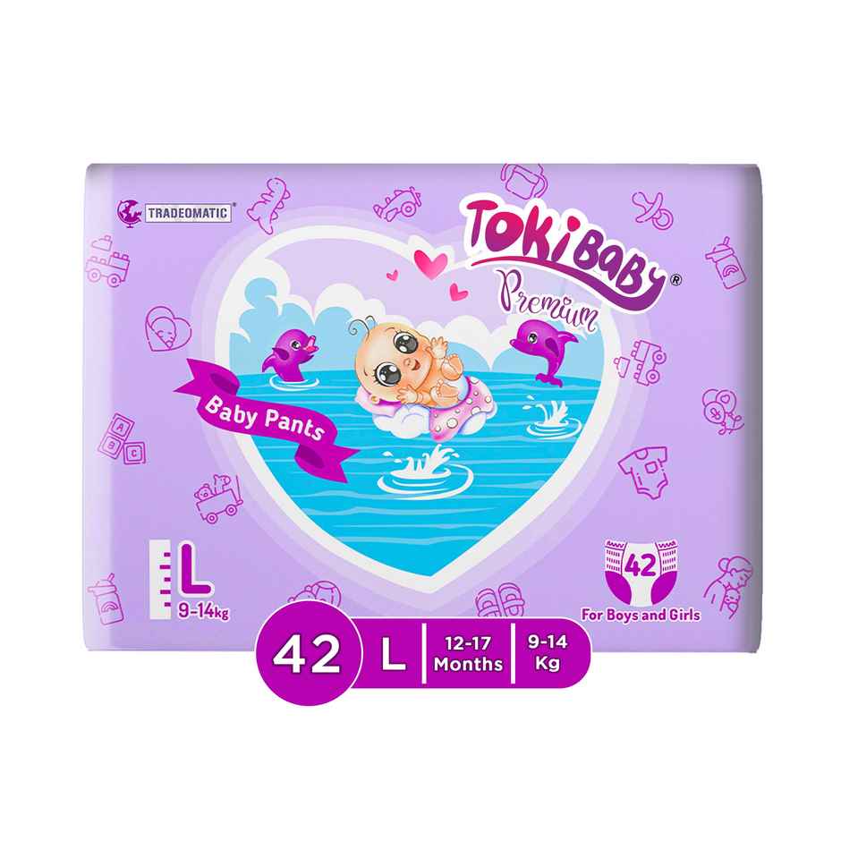 TokiBaby Premium Ultra Thin Pull Up Baby Diaper Pants | Size L | 12 to 17 Months | Pack Of 42