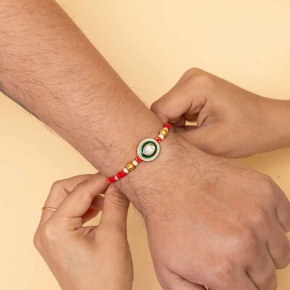 American Diamond Premium A.D. Kundan Rakhi (Avyaan Rakhi) Set of 1