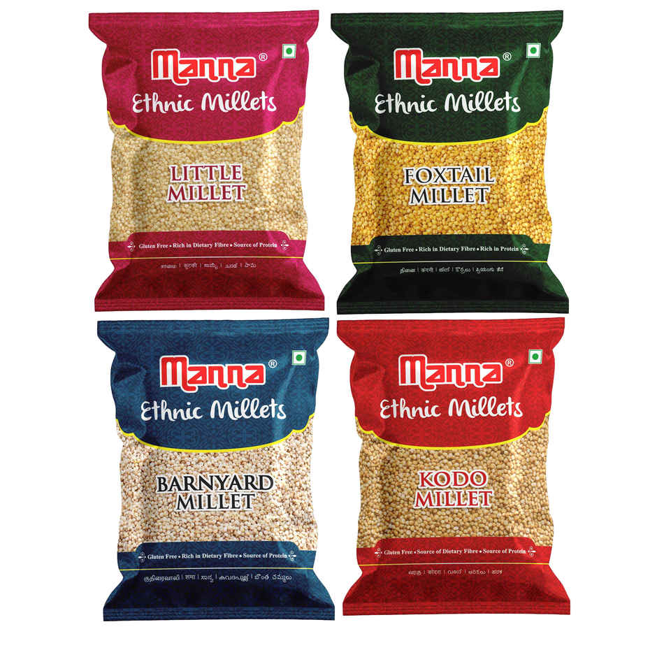 Manna Kodo Millet | Kodra (250g) & Manna Barnyard Millet | Samak Rice (250g) & Manna Foxtail Millet | Kangi (250g) & Manna Little Millet | Kutki (250g) Combo 