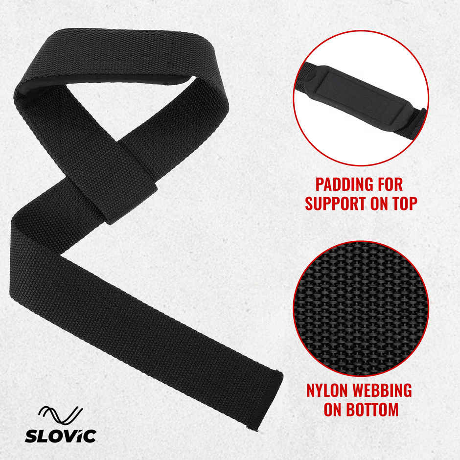Slovic Gym Weight Lifting Straps for Heavy Lifts, Wrist Support & Deadlifts - Black