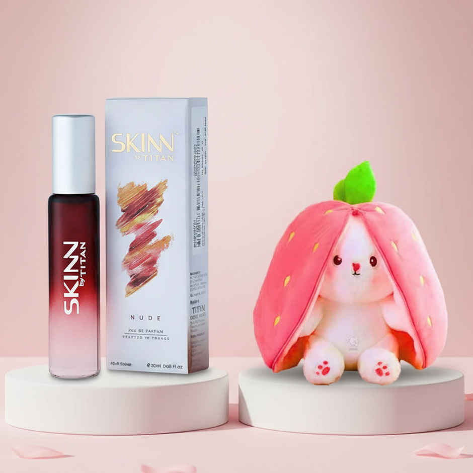 Skinn By Titan Nude Perfume For Women Eau De Parfum (20ml) & Storio Toy Super Cute Plushie Soft Toys | 25 Cm (1pc) Combo