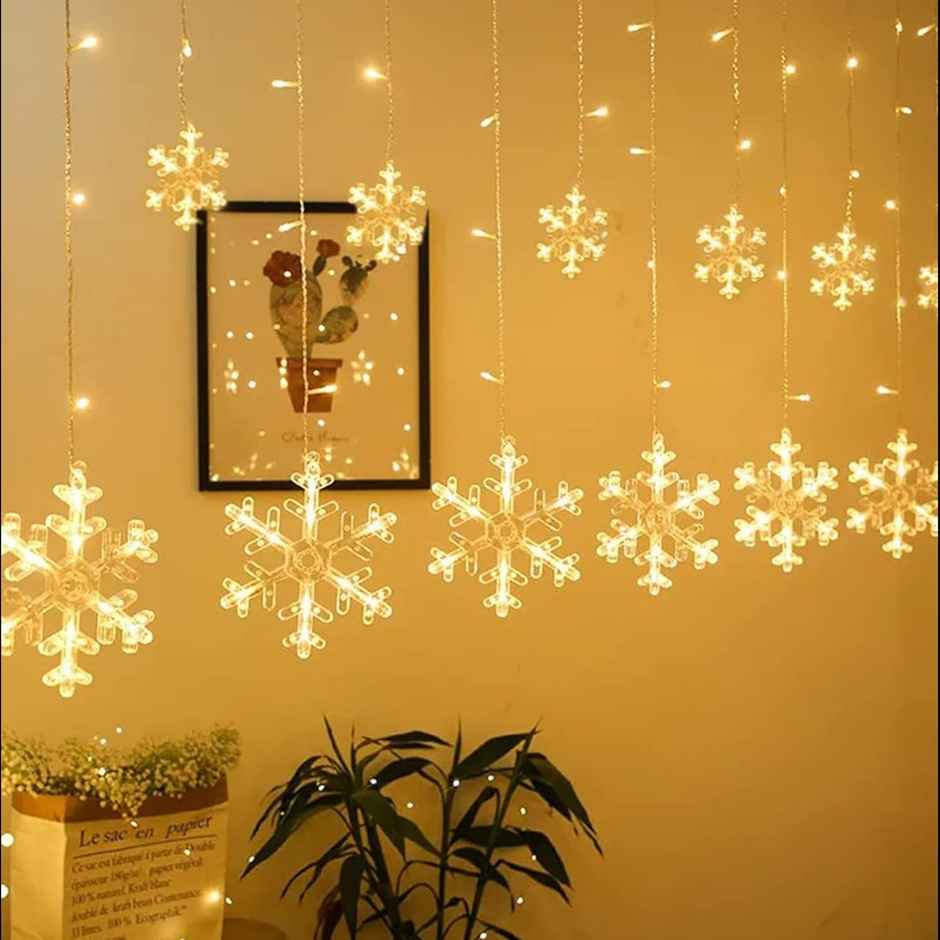 Desidiya Festive Christmas & Diwali Snowflake Led Curtain Lights For Window