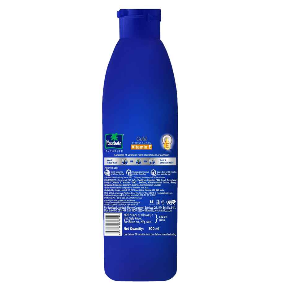 Parachute Advansed Gold Vitamin E Coconut Hair Oil| Long & Soft Hair| No Paraben & Silicones