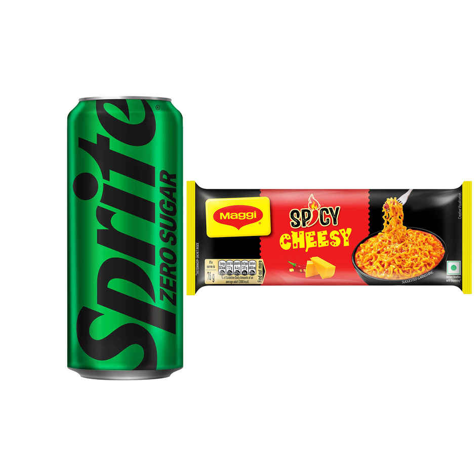 Sprite Zero Lemon Diet Soft Drink Can (300ml) & Maggi Spicy Cheesy Instant Noodles (304g) Combo