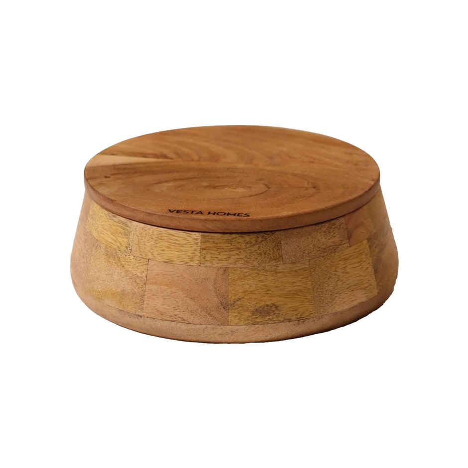 Vesta Homes Wooden Casserole With Lid For Roti, Masala Box, Serving Bowl, Storage Box | 23x23x9 Cm