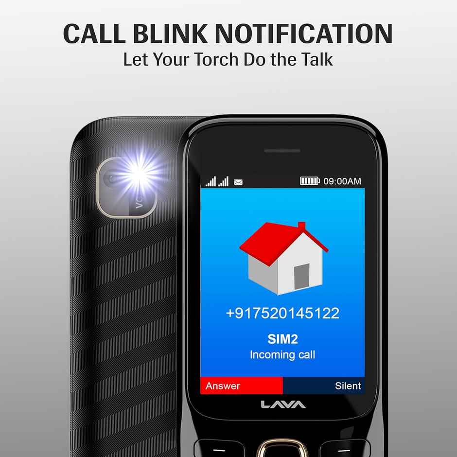 Lava Gem 2025 Dual Sim Keypad Phone 2.8 inch Display, Camera & Flash | 2575mAh Smart AI Black Gold