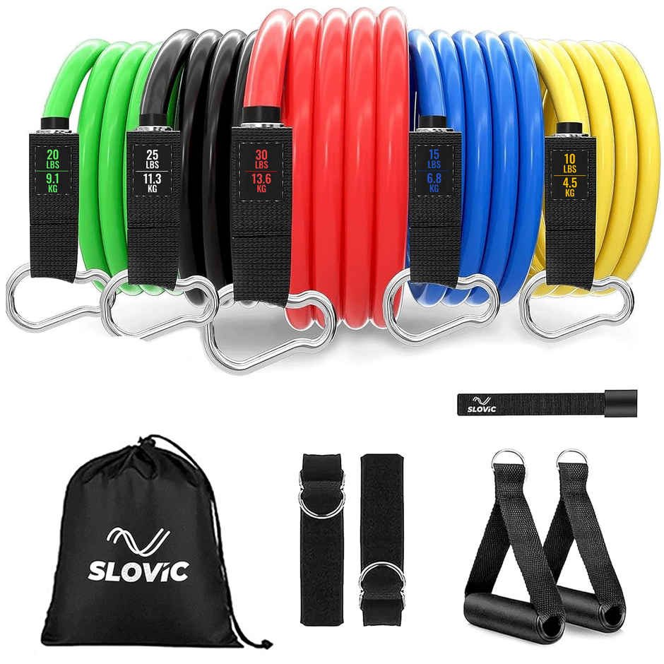 Slovic Tube Resistance Band for Full Body Workout & Exercise-Natural and Unbreakable Rubber