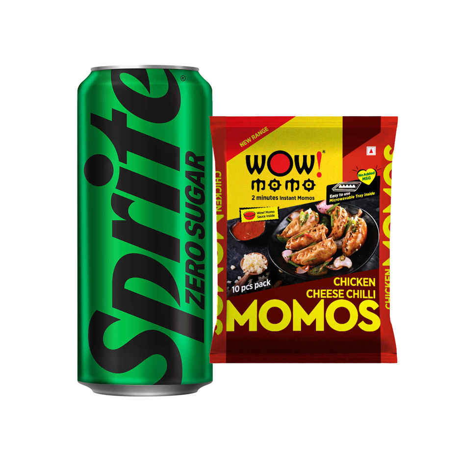 Sprite Zero Lemon Diet Soft Drink Can (300ml) & Wow! Chicken Cheese Chilli Momos (10pc) Combo