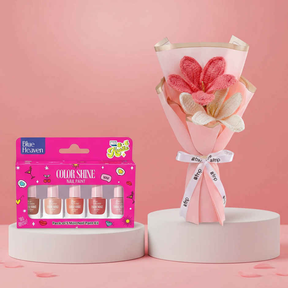 Blue Heaven Color Shine Nail Polish Kit  (5pcs) & Eternal Lily Bloom Crochet Flower Bouquet  (1pc) Combo