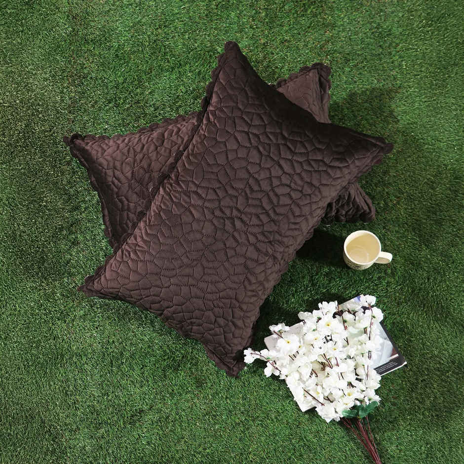 Hosta Homes Velvet Fabric Laser Cut Crystal Brown Pillow Cover Pack of 2