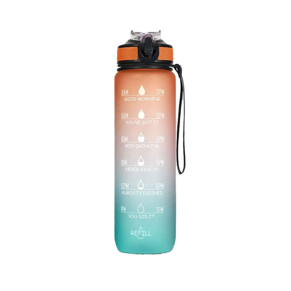 Solara Motivational Water Bottle 1 Liter For Travel, Office, School, Gym, Sipper Bottle-Orange Teal (1pc) & Lifelong Pvc Hex Fixed Dumbbells Pack Of 2 (1Kg*2) |Red Color|Home Gym|Fitness Barbell|Home Workout (1pc) Combo